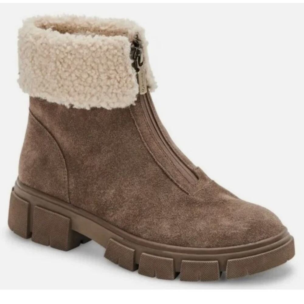 Blondo Dark Taupe Plaka Zip Up Suede Boots Waterproof Lugged Sole Size 8M - Picture 1 of 15